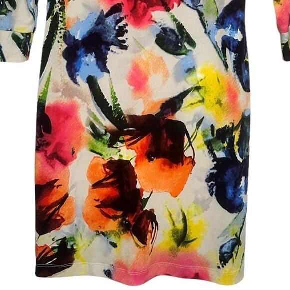 ABS Allen Schwartz Mini Dress Floral Bodycon Colorful Stretch 3/4 Sleeve Size XS - Picture 5 of 10